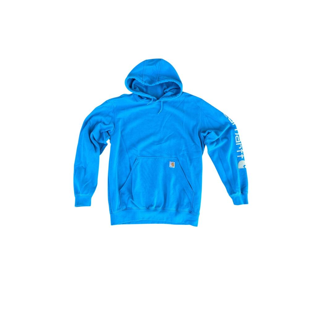 Carhartt Loose Fit Men’s Large Blue Logo Sleeve Pullover Hoodie Workwear